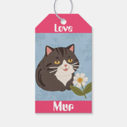 Aangepaste knuffelgrijze kat met Mur en Liefde Cadeaulabel