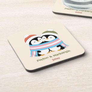 Aangepaste Knusse Trans Pinguïns Kerstmis Bier Onderzetter