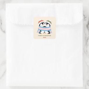 Aangepaste Knusse Trans Pinguïns Kerstmis Vierkante Sticker