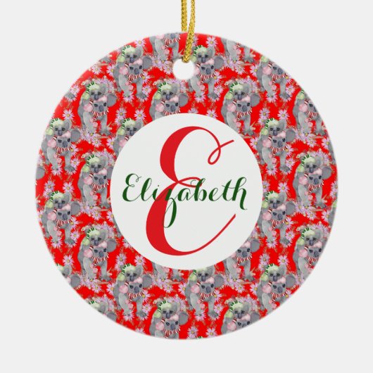Aangepaste Koala Familie Rode Kerst Keramisch Orna Ornament (Voorkant)