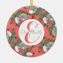 Aangepaste Koala Kerst Roze Keramisch Ornament