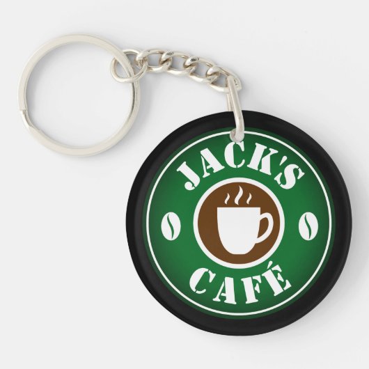 Aangepaste koffiebeker en java-bonen logo sleutelh sleutelhanger (Voorkant)