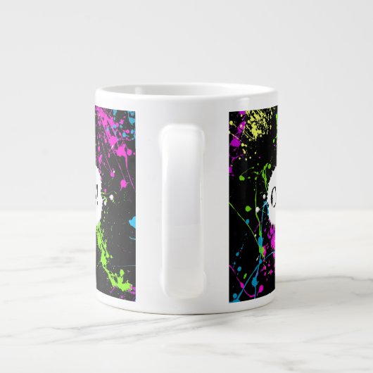 Aangepaste koffiepartij Neon Paint Splatter Jumbo- Jumbo Mok (Achterkant)