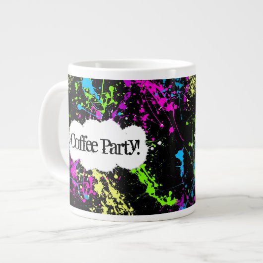 Aangepaste koffiepartij Neon Paint Splatter Jumbo- Jumbo Mok (Voorkant links)