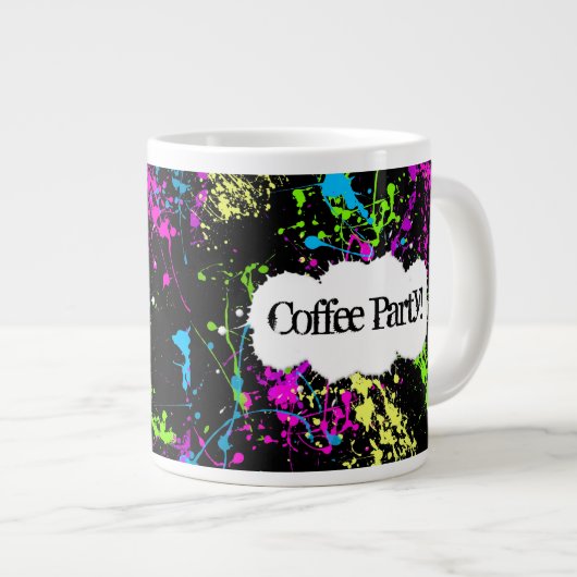 Aangepaste koffiepartij Neon Paint Splatter Jumbo- Jumbo Mok (Voorkant rechts)