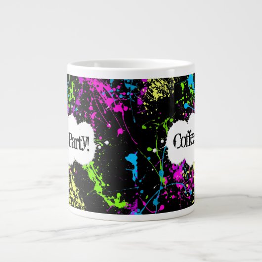 Aangepaste koffiepartij Neon Paint Splatter Jumbo- Jumbo Mok (Voorkant)