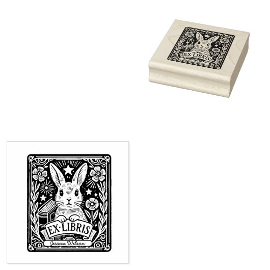 Aangepaste Konijn Bunny Exlibris Rubberstempel (Gestempeld)