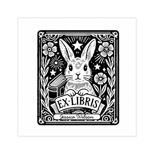 Aangepaste Konijn Bunny Exlibris Rubberstempel (Afrduk)