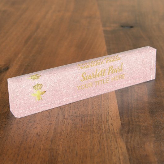 Aangepaste KONINGENBEE Roos Glitter-naamplaathoude Naambordje (Zijkant)