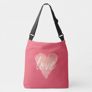 Aangepaste koraalroze liefde voor hart grote kruis crossbody tas
