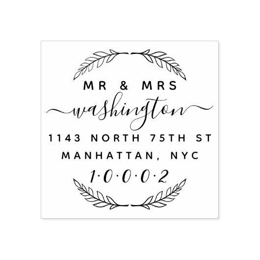 Aangepaste krans & script Mr & Mrs Retouradres Rubberstempel (Afrduk)