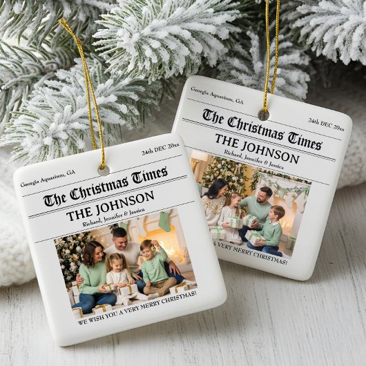 Aangepaste Krant Kerstfamilie 2 Foto's Keramisch Ornament