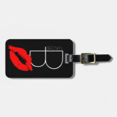 Aangepaste kus Lips Black Red Lipstick Bruin Monog Bagagelabel (Voorkant horizontaal)