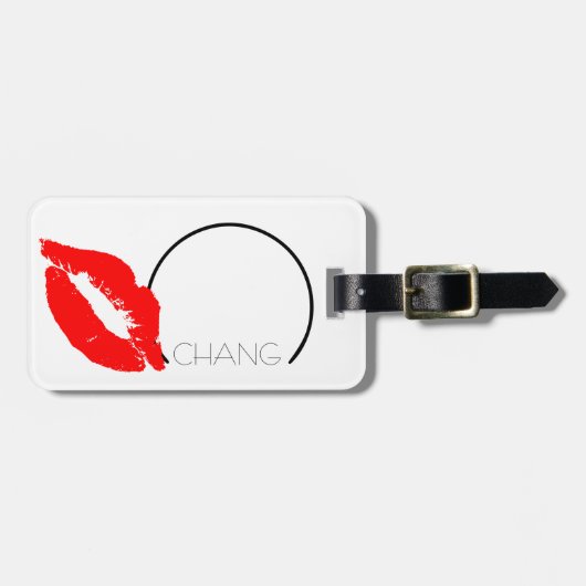 Aangepaste kus Lips Black Red Lipstick Chang Monog Bagagelabel (Voorkant horizontaal)