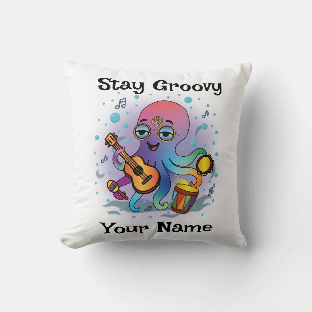 Aangepaste kussensloop | Retro Octopus | Naam & Te Kussen (Voorkant)