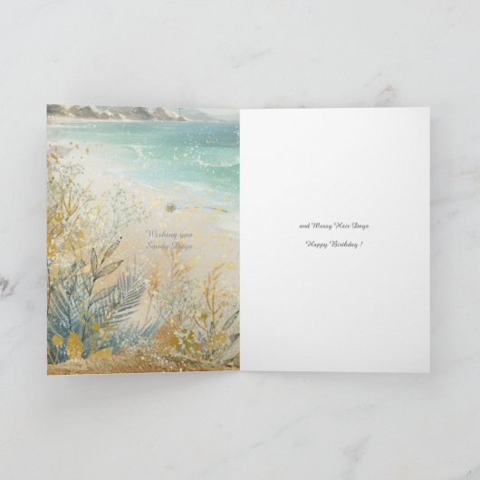 Aangepaste kust strand thema verjaardagsfeest Wens Bedankkaart (Binnen)