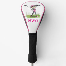 Aangepaste Lady Golfer Cartoon Monogram Club Hoesj