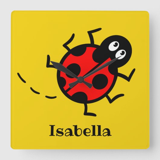 Aangepaste Ladybird Pattern Square Wall Clock Vierkante Klok (Voorkant)