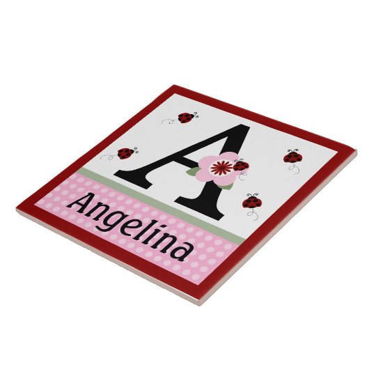 Aangepaste Ladybug & Flowers 2 Letter Name Tile Tegeltje (Zijkant)