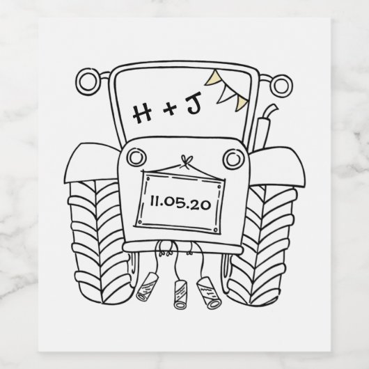Aangepaste landbruiloft tractor wijn etiket (Enkel label)