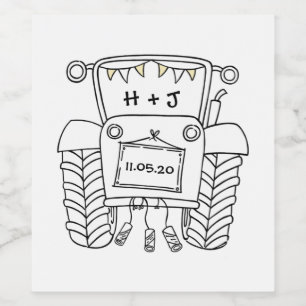 Aangepaste landbruiloft tractor wijn etiket
