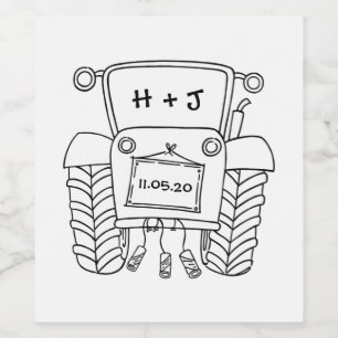 Aangepaste landbruiloft tractor wijn etiket