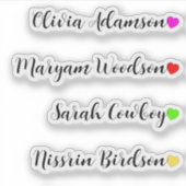 Aangepaste Lange Naam Stickers met Harten (Voorkant)