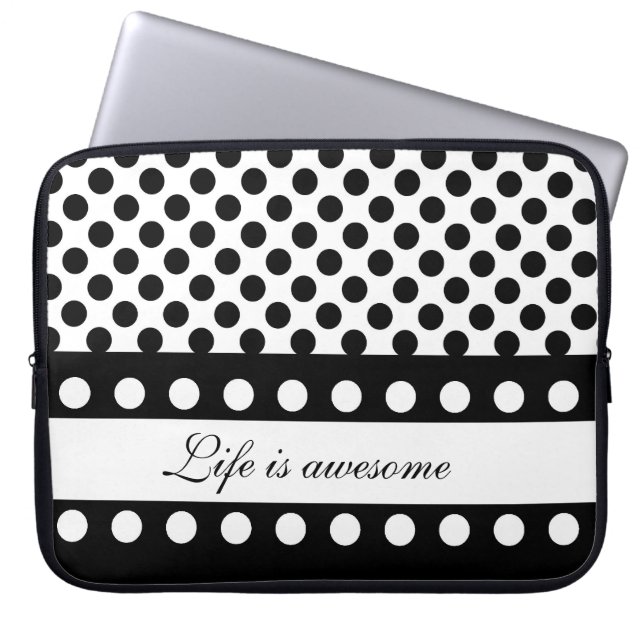 Aangepaste laptophoes:zwarte witte poolpunten laptop sleeve (Voorkant)