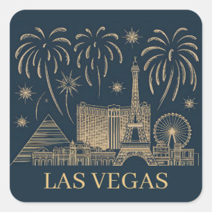 Aangepaste Las Vegas Skyline Gold Line Art Vintage Vierkante Sticker