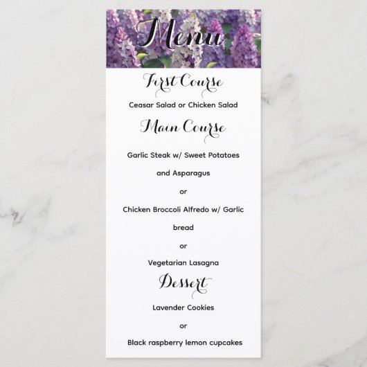 Aangepaste Lavendel Bloem Wedding Menu (Voorkant)