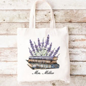 Aangepaste Lavendel Bloemen Boek Canvas tas voor D