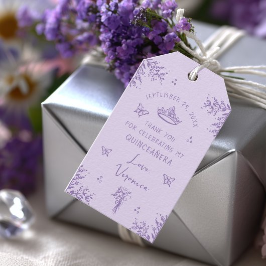 Aangepaste Lavendel Lila Quinceañera Favoriet Cadeaulabel