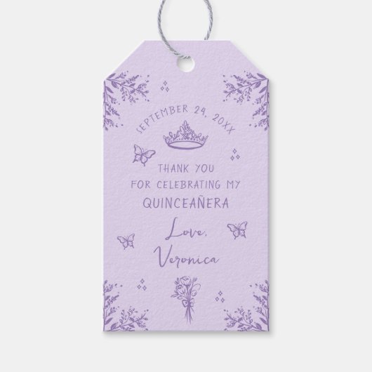 Aangepaste Lavendel Lila Quinceañera Favoriet Cadeaulabel (Voorkant)