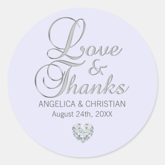 Aangepaste lavender Heart Weddenschap en Bedankt Ronde Sticker (Voorkant)