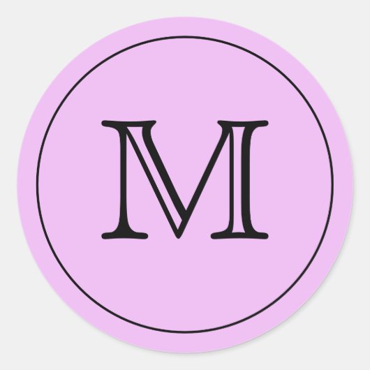 Aangepaste LAVENDER paarse zwarte monogram Letter  Ronde Sticker (Voorkant)
