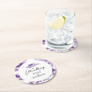 Aangepaste lavender Waterverf Wedding Elegant Ronde Kartonnen Onderzetter