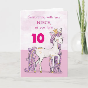 Aangepaste leeftijd niece Birthday roze paard met Kaart