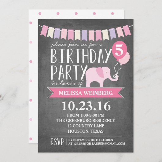 Aangepaste leeftijd olifant Birthday Party | Geboo Kaart (Voorkant / Achterkant)