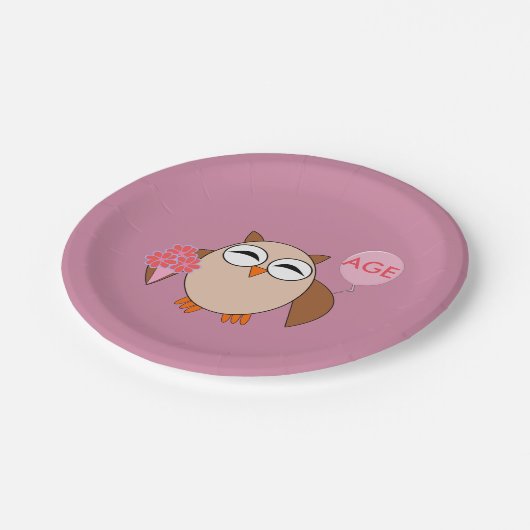 Aangepaste Leeftijd Verjaardag Uil Papier Party Bo Papieren Bordje (Gekanteld)