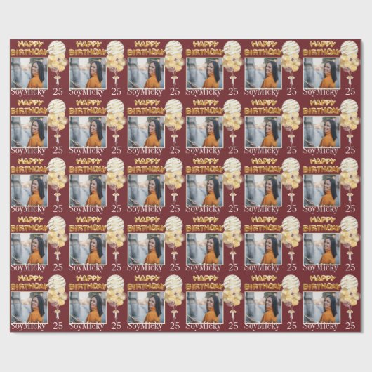 Aangepaste leeftijdsnaam en foto-gelukkige verjaar cadeaupapier (Vlak)