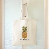 Aangepaste leerschool-ananas tote bag