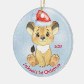 Aangepaste leeuw, eerste Kerstmis, Baby Blue Keramisch Ornament (Links)