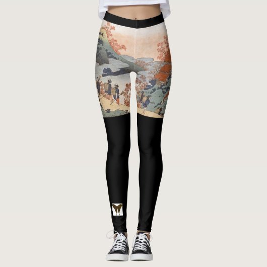 Aangepaste Leggings JAPANSE HOUTBLOK PRINT (Voorkant)