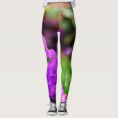 Aangepaste Leggings, paarse bloemen Leggings (Voorkant)