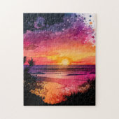 Aangepaste legpuzzel Waterverf strand zonsondergan (Verticaal)