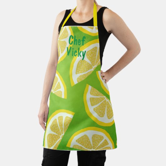 Aangepaste Lemon Slicten op Linggroene achtergrond Schort (Insitu)