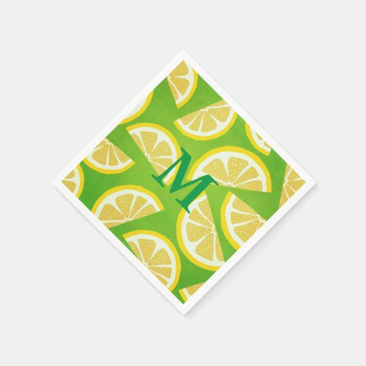 Aangepaste Lemon Slicten op Linggroene achtergrond Servet (Hoek)