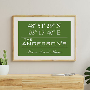 Aangepaste lengte- en breedtegraad familienaam thu poster