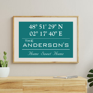 Aangepaste lengte- en breedtegraad familienaam thu poster
