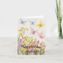 Aangepaste lente bloemen en vlinder verjaardag
